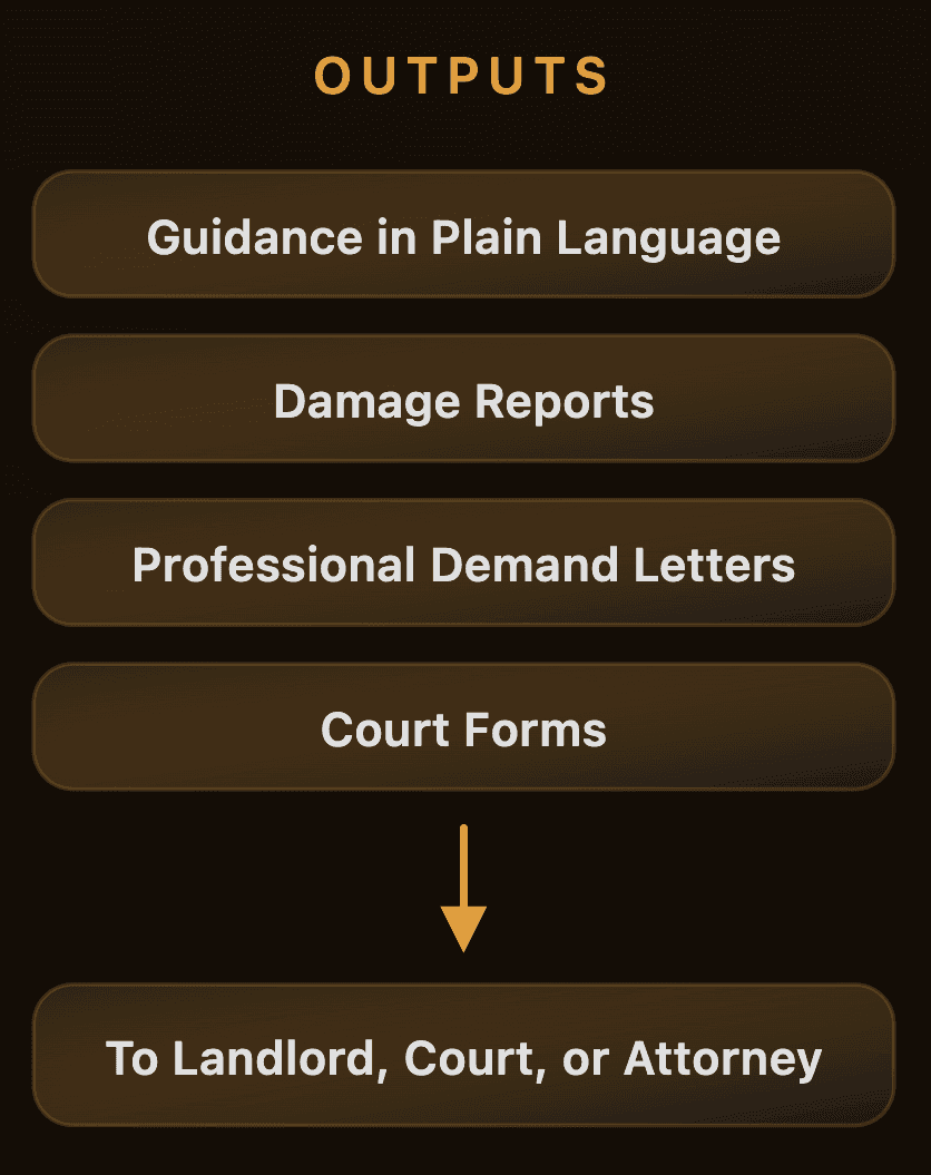 TenantAid - Outputs: guidance, demand letters, and court forms